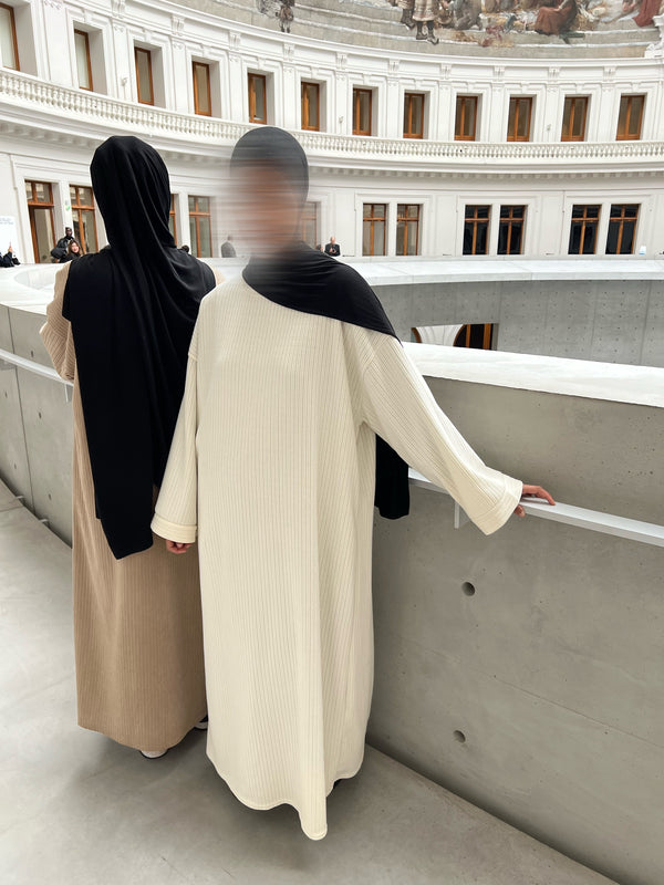 ABAYA CÔTELÉ BLANC CASSÉ