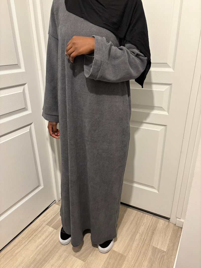 ABAYA CÔTELÉ GRIS FONCÉ T1