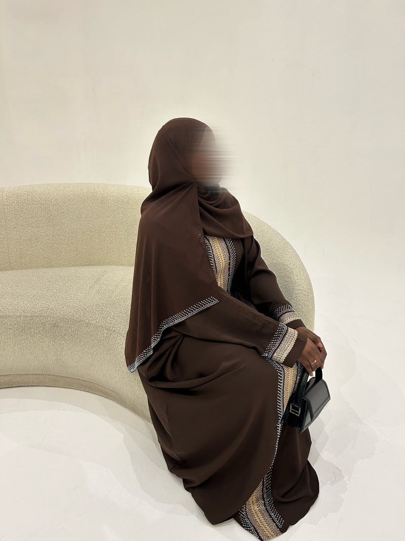 ABAYA STRASS CHOCOLAT