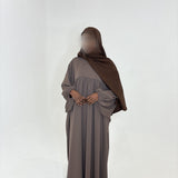 ABAYA MANCHES BOUFFANTES TAUPE FONCÉ