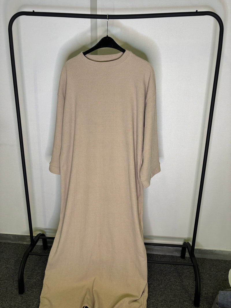 Abaya côtelé beige t2