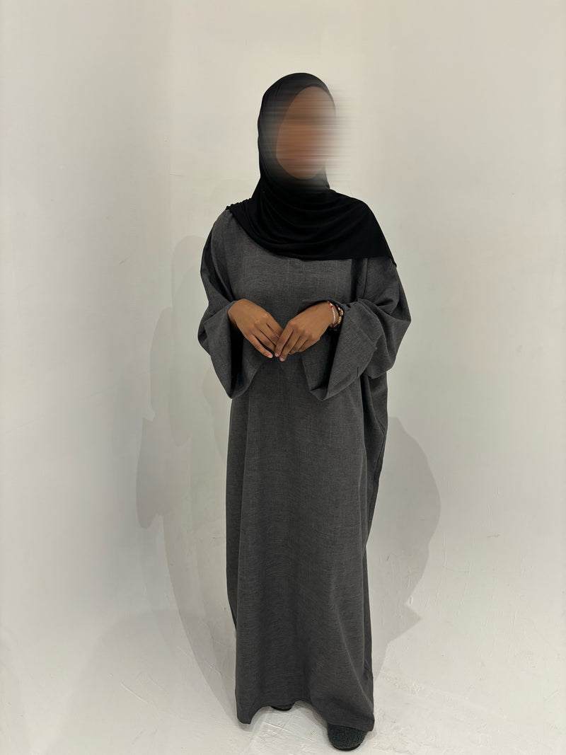 ABAYA EN LIN GRIS FONCÉ