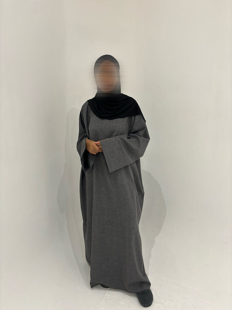 ABAYA EN LIN GRIS FONCÉ